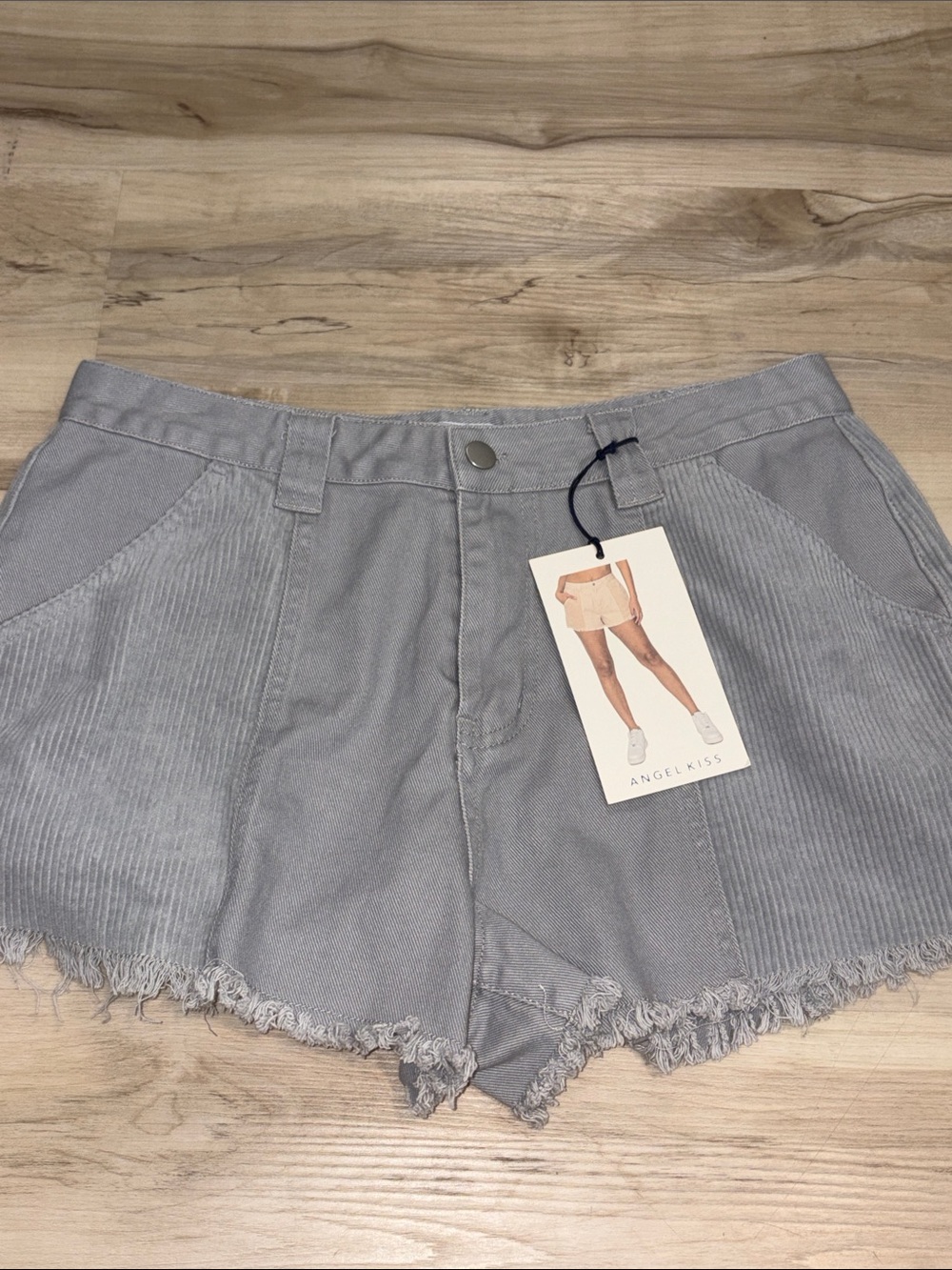 Angel Kiss NWT Corduroy Colorblock Raw Hem High Rise Shorts Grey 9/29 boho